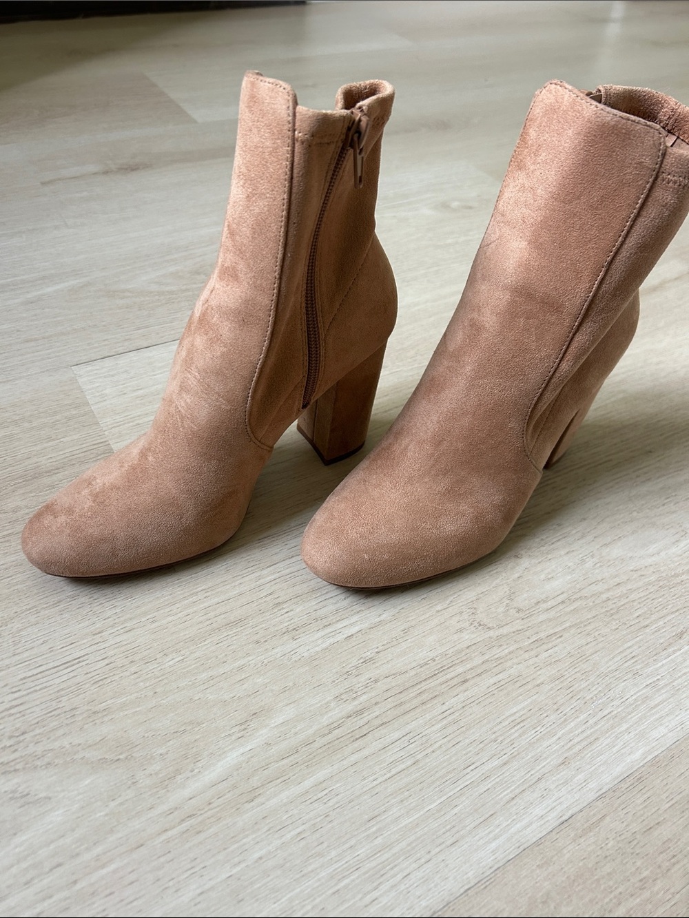 Aldo Suede Block Heel Ankle Boots in Taupe